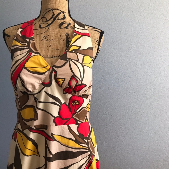 madison leigh Dresses & Skirts - Madison Leigh Retro Floral Halter Dress Size 16